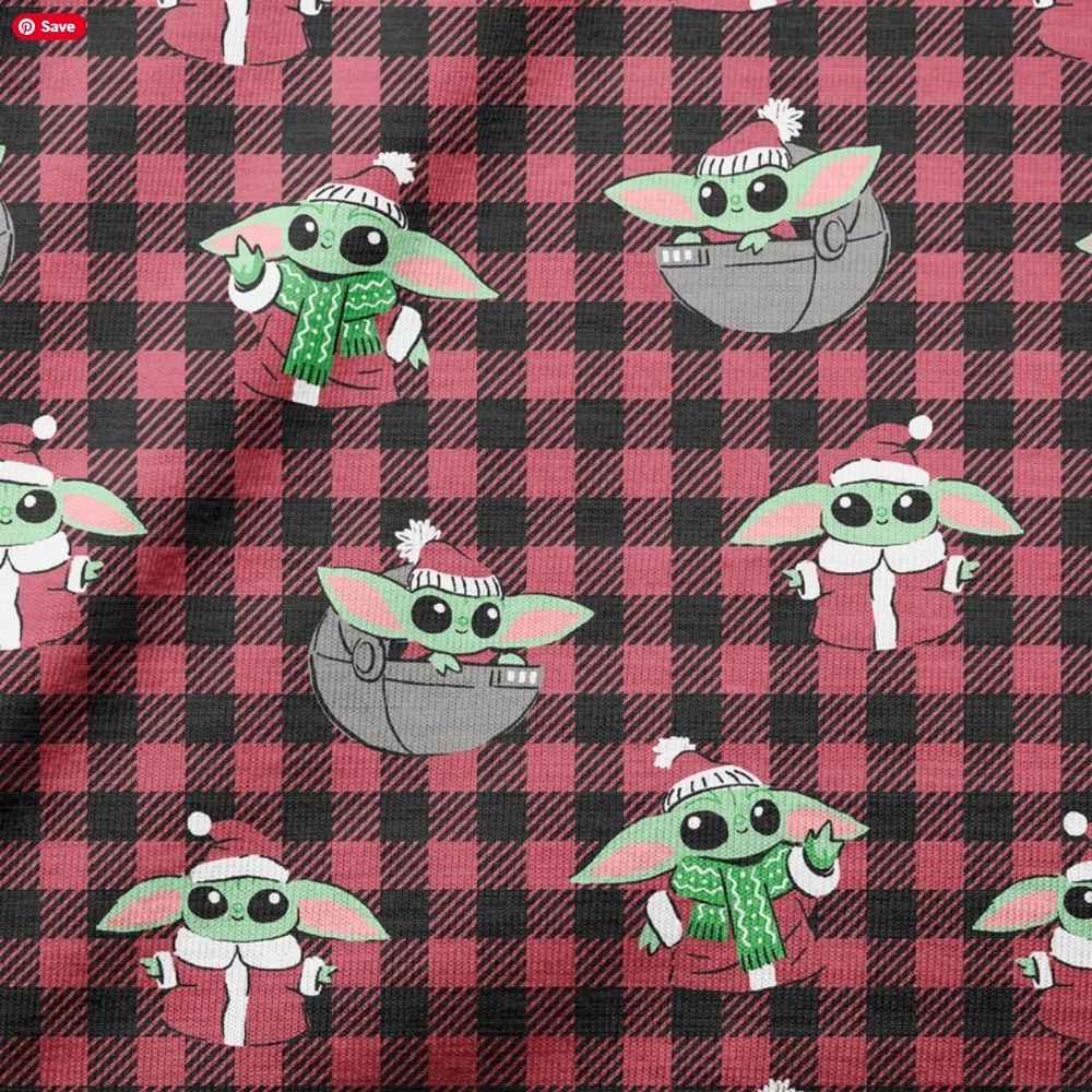 Star Wars Baby Yoda Munki Munki Womens Classic Notch PJ Set Red Plaid Medium - Picture 5 of 5